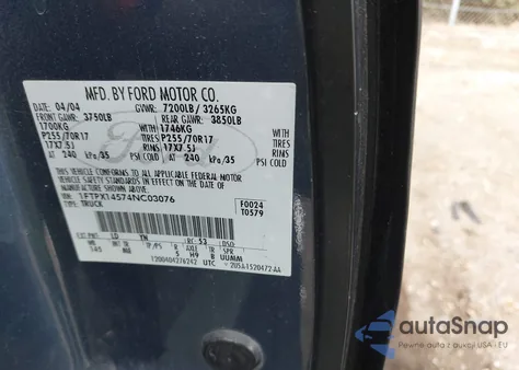 2004 Ford F-150 Fx4/Lariat/Xl/Xlt z USA, uszkodzony, nr VIN 1FTPX14574NC03076